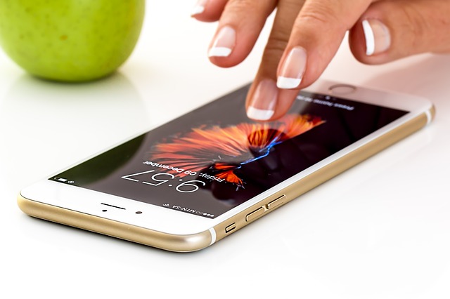 Woman touch iPhone
